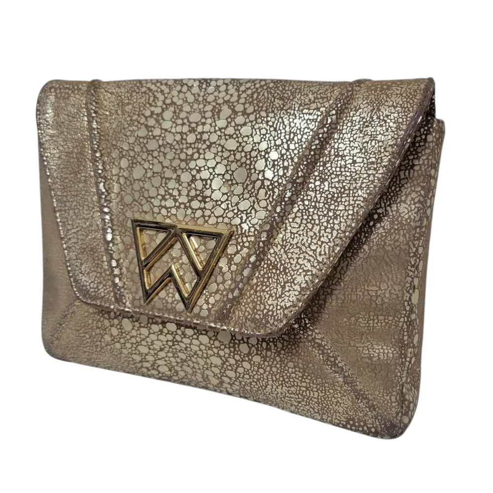Kelly Wynne Women's Animal Print Gold Designer Clutch Purse Small